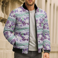 Monstera Tiare Plumeria Lei Pattern Bomber Puffer Jacket Purple Version