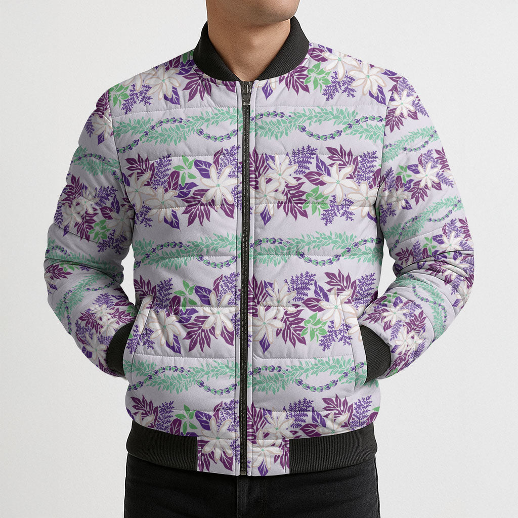 Monstera Tiare Plumeria Lei Pattern Bomber Puffer Jacket Purple Version