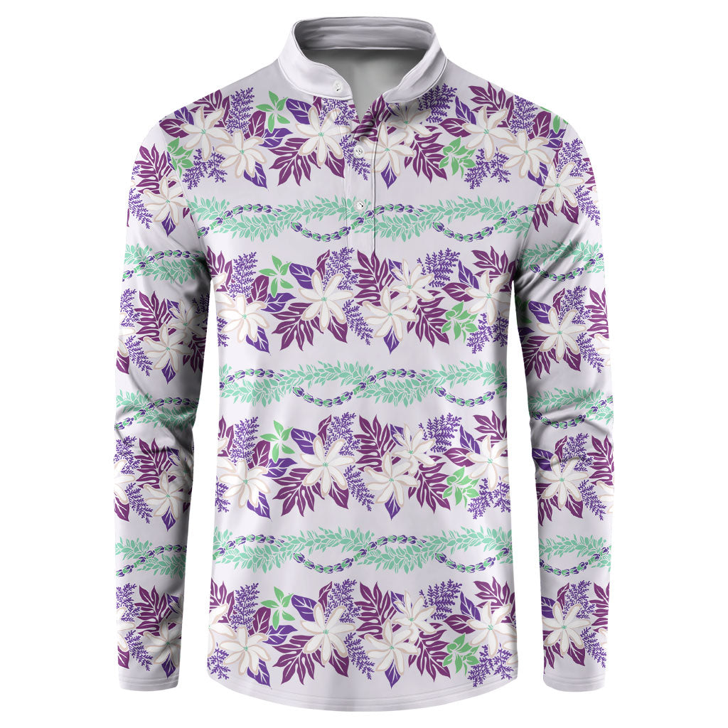 Monstera Tiare Plumeria Lei Pattern Button Sweatshirt Purple Version