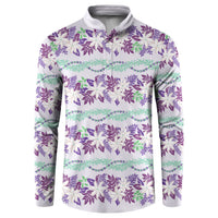 Monstera Tiare Plumeria Lei Pattern Button Sweatshirt Purple Version