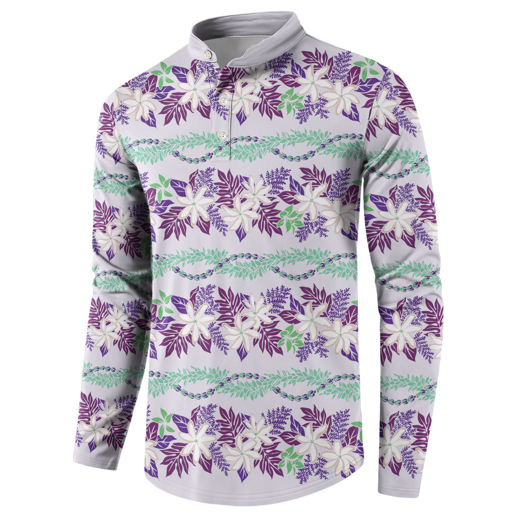 Monstera Tiare Plumeria Lei Pattern Button Sweatshirt Purple Version