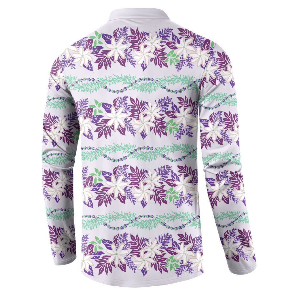 Monstera Tiare Plumeria Lei Pattern Button Sweatshirt Purple Version
