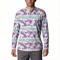 Monstera Tiare Plumeria Lei Pattern Button Sweatshirt Purple Version