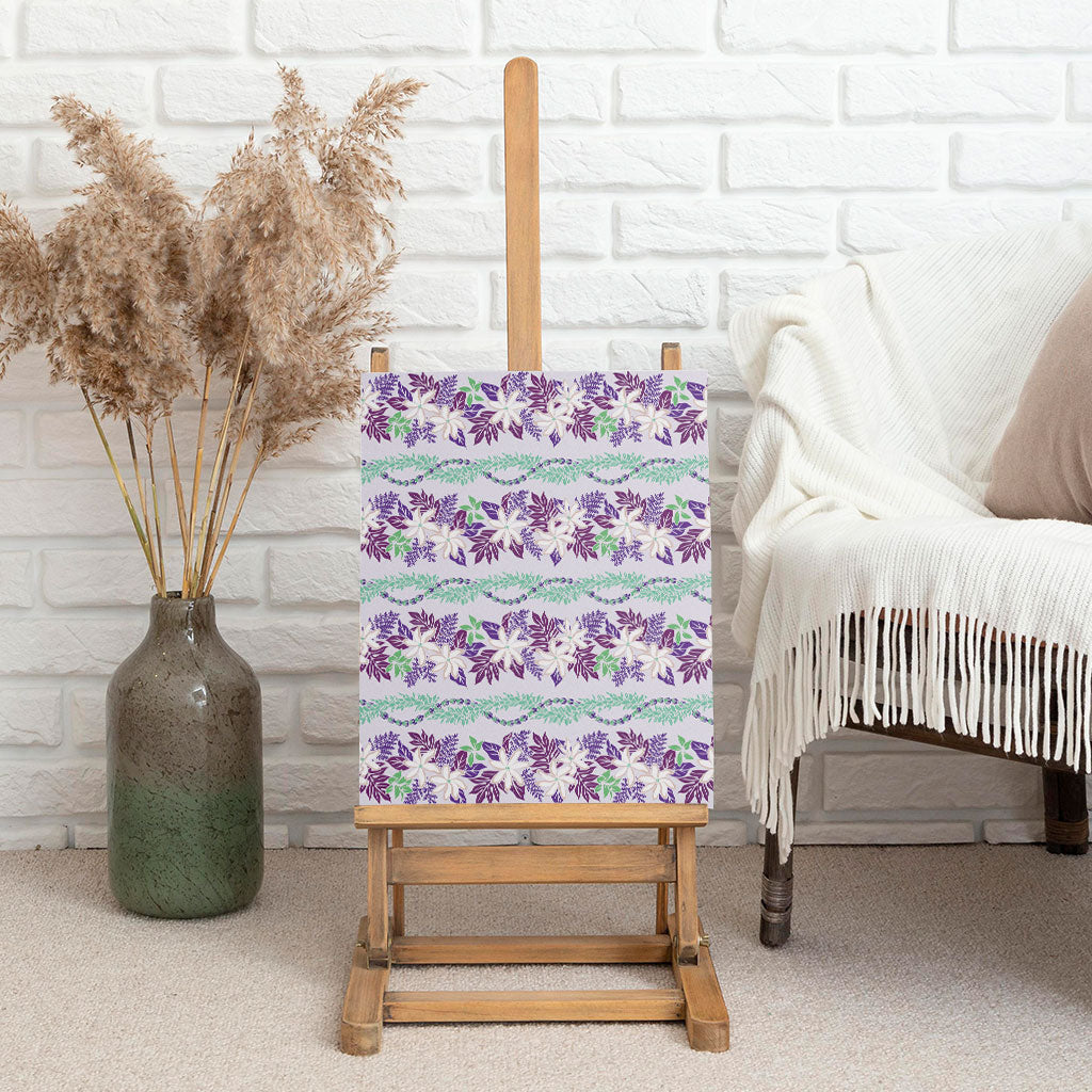 Monstera Tiare Plumeria Lei Pattern Canvas Wall Art Purple Version LT01 - Polynesian Pride