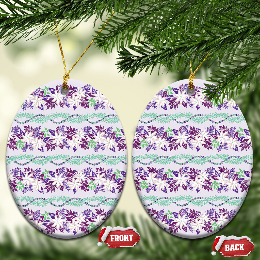 Monstera Tiare Plumeria Lei Pattern Ceramic Ornament Purple Version