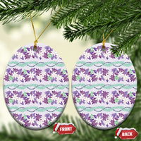Monstera Tiare Plumeria Lei Pattern Ceramic Ornament Purple Version