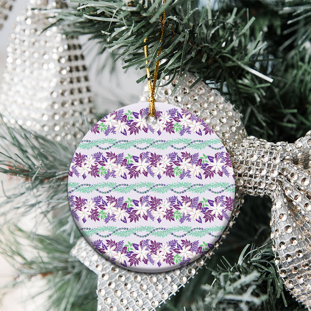 Monstera Tiare Plumeria Lei Pattern Ceramic Ornament Purple Version