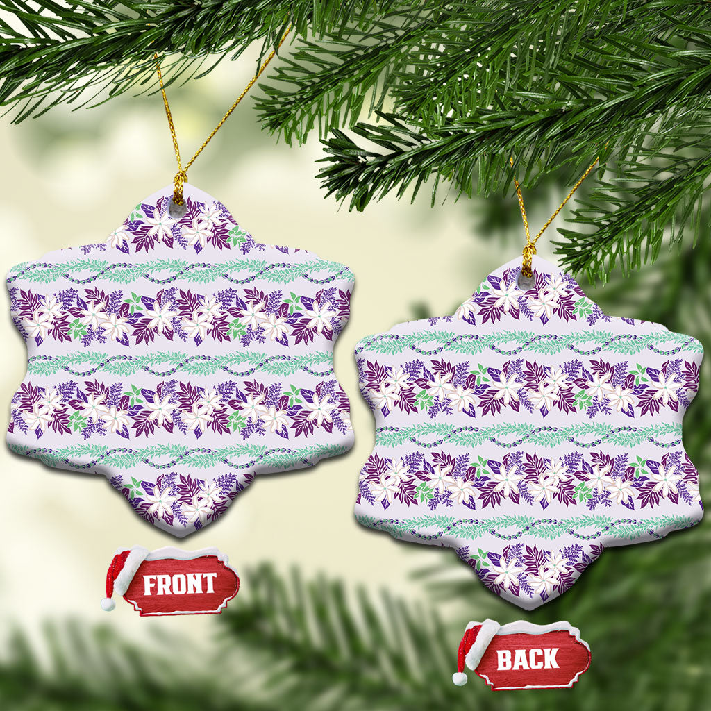 Monstera Tiare Plumeria Lei Pattern Ceramic Ornament Purple Version
