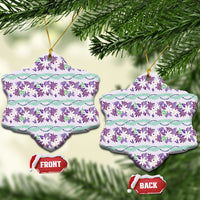 Monstera Tiare Plumeria Lei Pattern Ceramic Ornament Purple Version