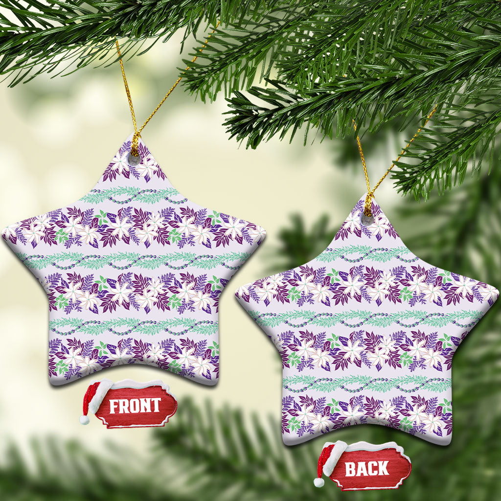 Monstera Tiare Plumeria Lei Pattern Ceramic Ornament Purple Version