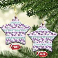 Monstera Tiare Plumeria Lei Pattern Ceramic Ornament Purple Version