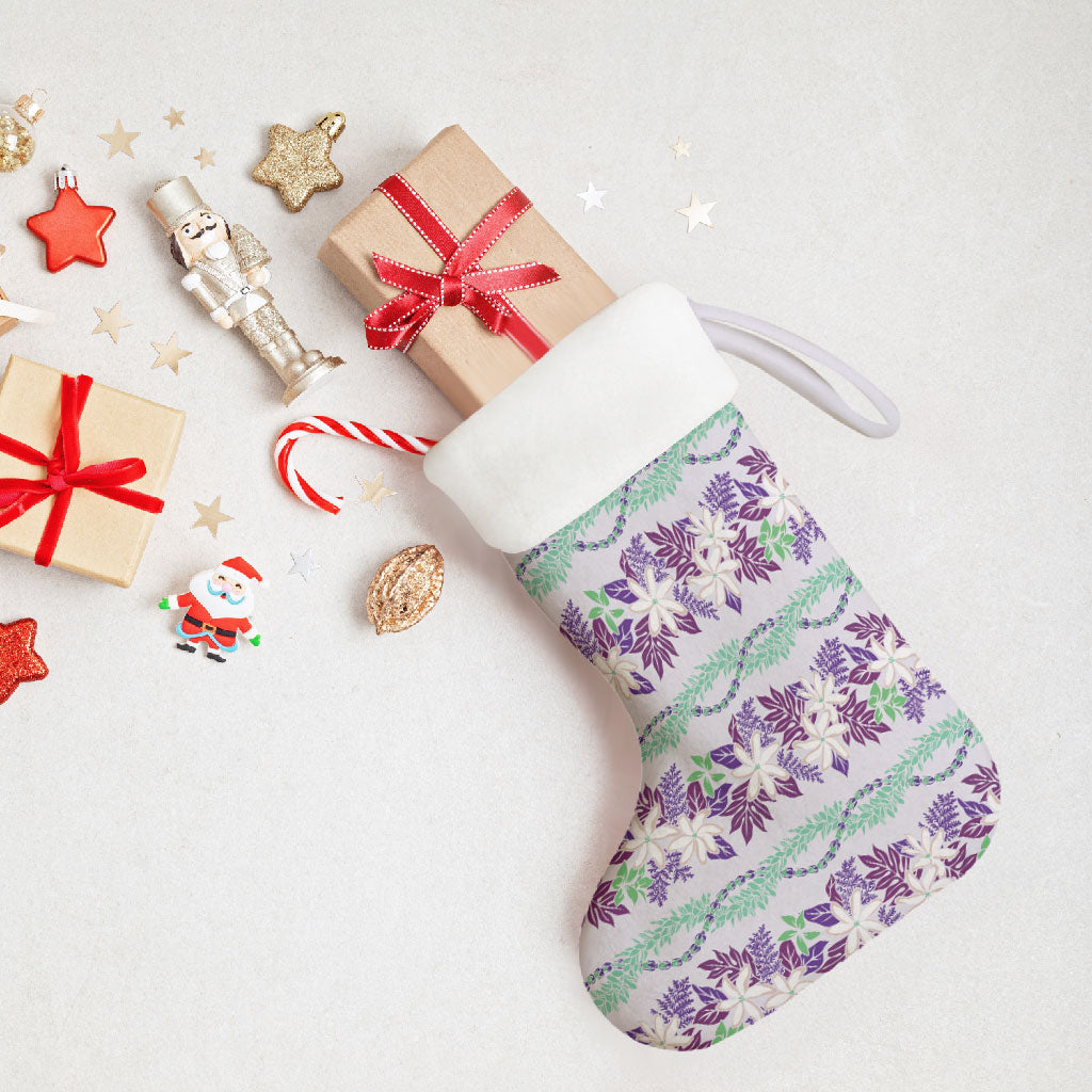 Monstera Tiare Plumeria Lei Pattern Christmas Stocking Purple Version