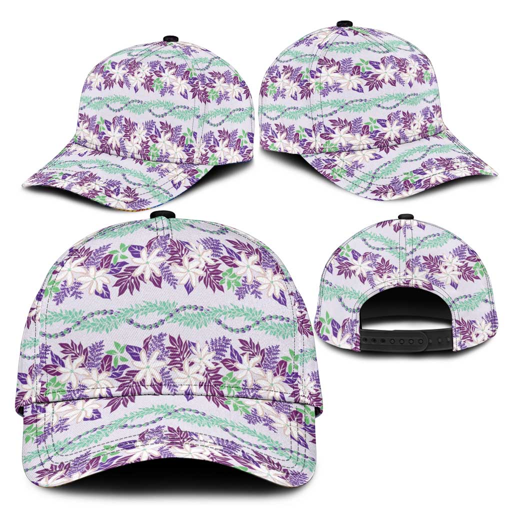 Monstera Tiare Plumeria Lei Pattern Classic Cap Purple Version