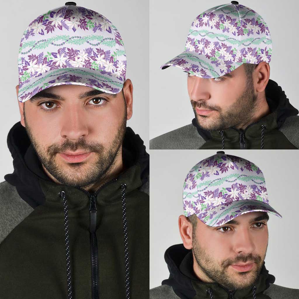 Monstera Tiare Plumeria Lei Pattern Classic Cap Purple Version