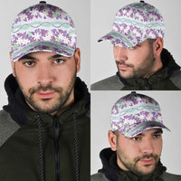 Monstera Tiare Plumeria Lei Pattern Classic Cap Purple Version