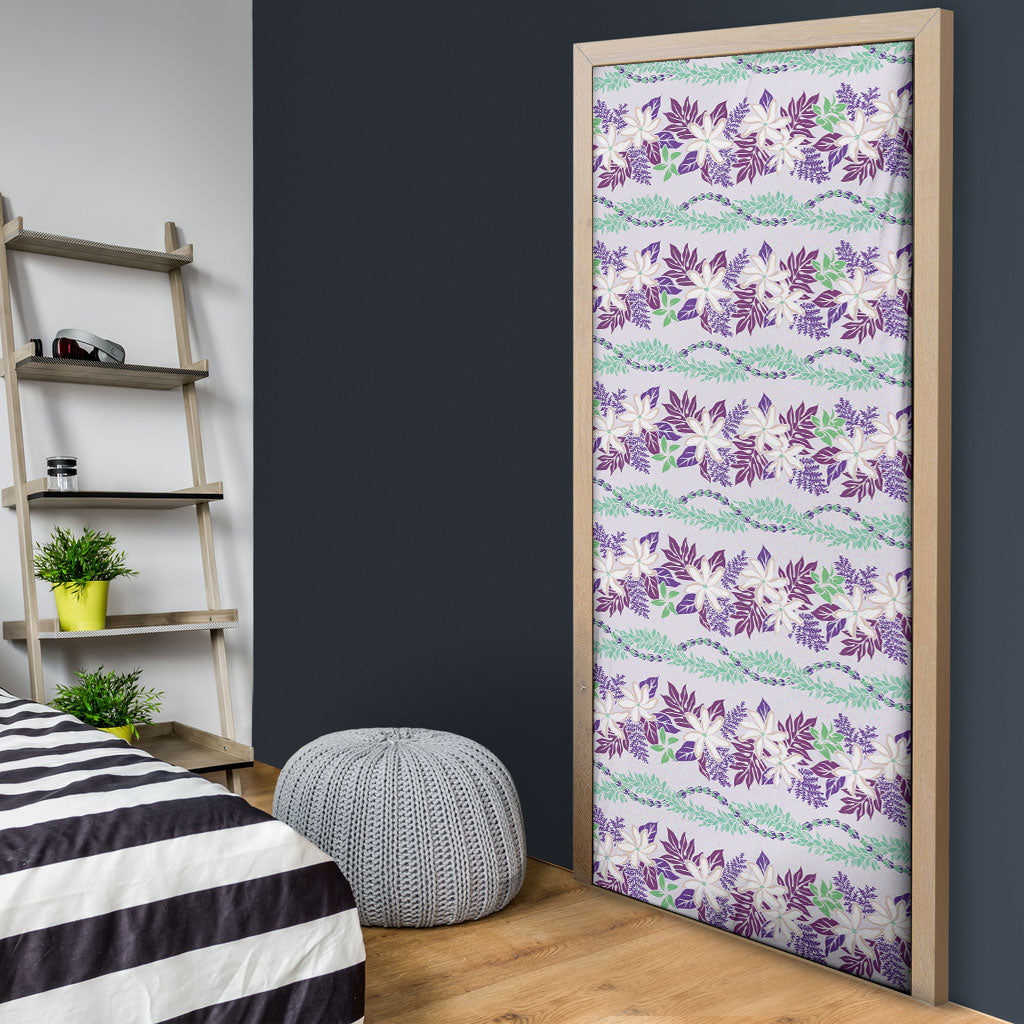 Monstera Tiare Plumeria Lei Pattern Door Cover Purple Version LT01 - Polynesian Pride