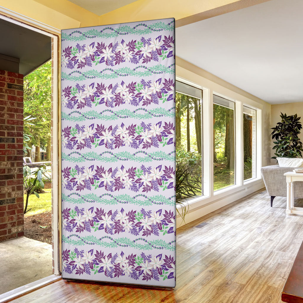 Monstera Tiare Plumeria Lei Pattern Door Cover Purple Version LT01 - Polynesian Pride