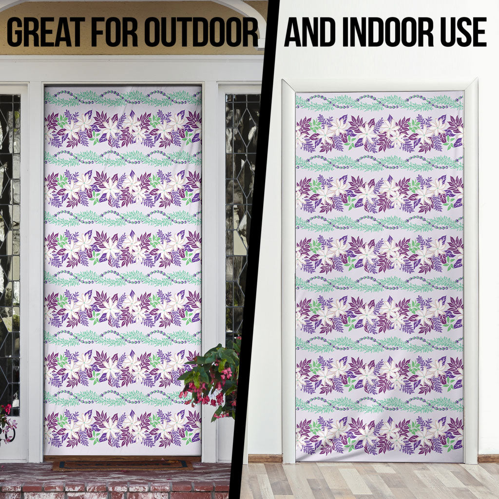 Monstera Tiare Plumeria Lei Pattern Door Cover Purple Version LT01 - Polynesian Pride