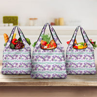 Monstera Tiare Plumeria Lei Pattern Grocery Bag Purple Version