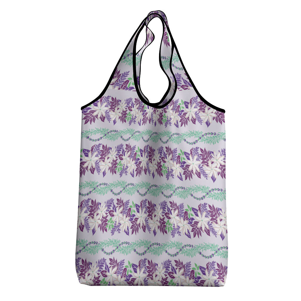 Monstera Tiare Plumeria Lei Pattern Grocery Bag Purple Version
