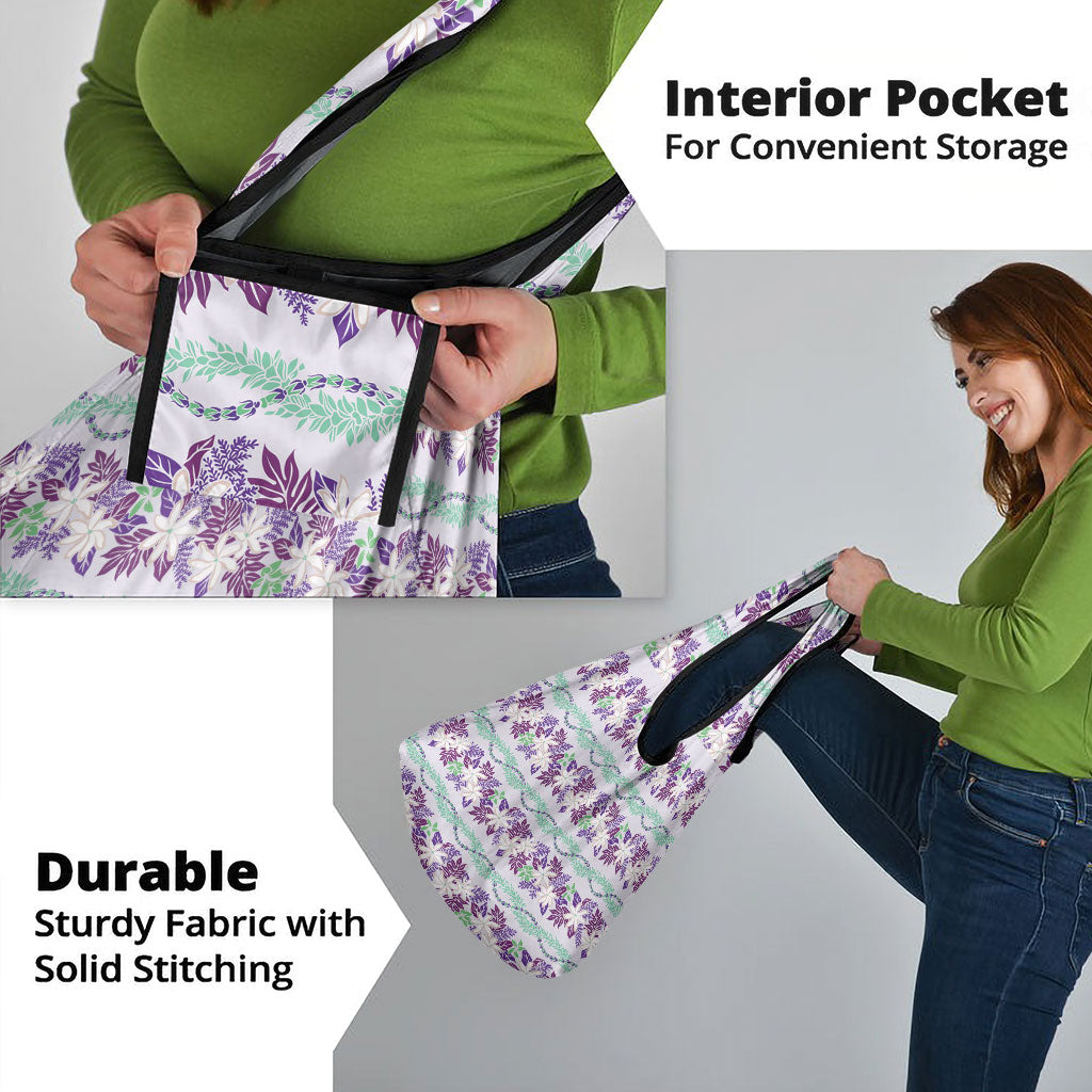 Monstera Tiare Plumeria Lei Pattern Grocery Bag Purple Version
