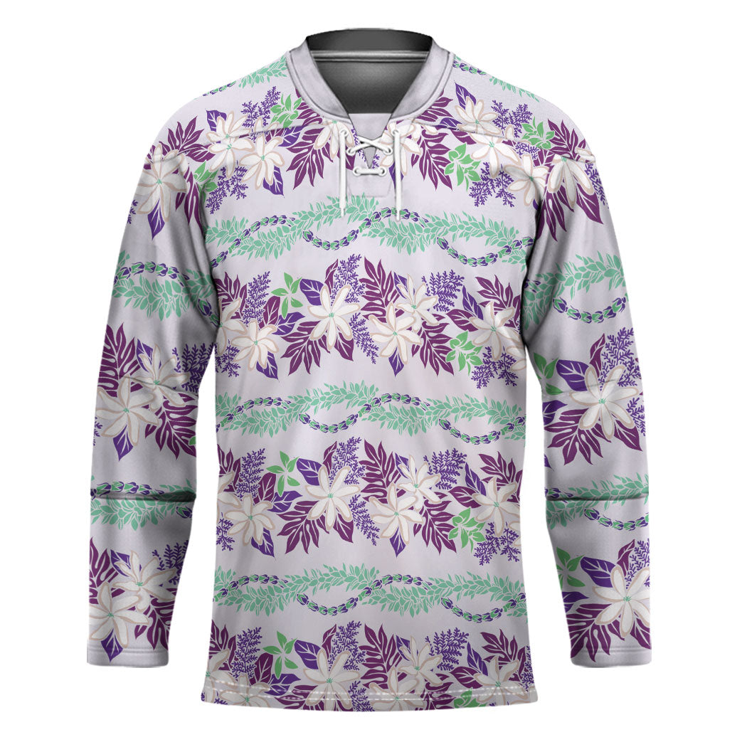 Monstera Tiare Plumeria Lei Pattern Hockey Jersey Purple Version