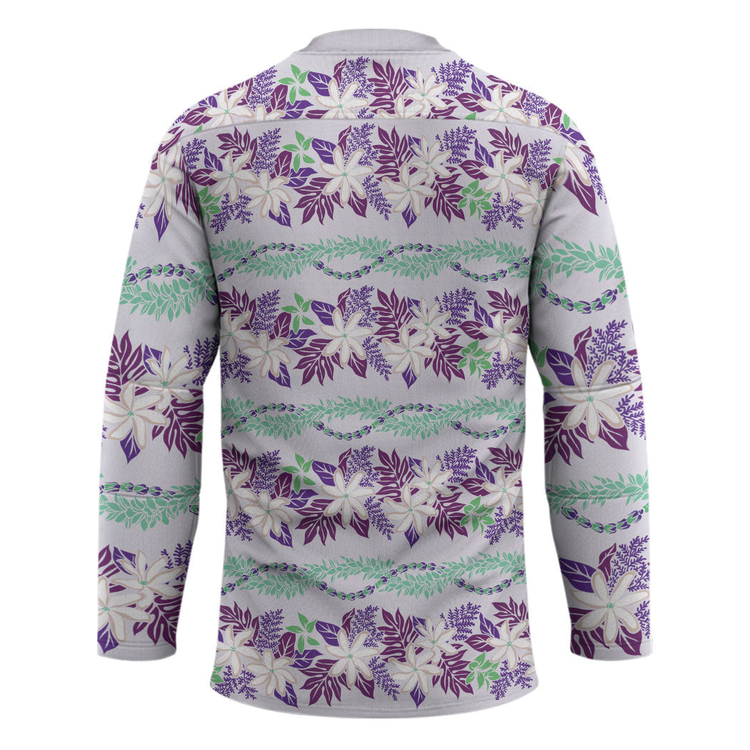 Monstera Tiare Plumeria Lei Pattern Hockey Jersey Purple Version