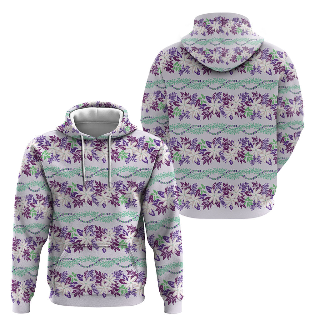 Monstera Tiare Plumeria Lei Pattern Hoodie Purple Version