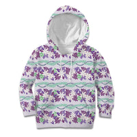 Monstera Tiare Plumeria Lei Pattern Kid Hoodie Purple Version