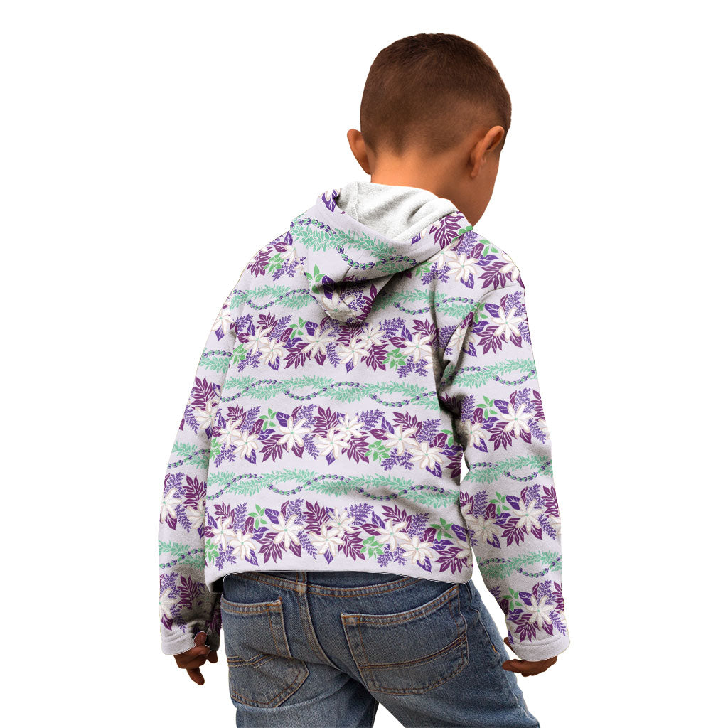 Monstera Tiare Plumeria Lei Pattern Kid Hoodie Purple Version