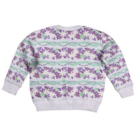Monstera Tiare Plumeria Lei Pattern Kid Ugly Christmas Sweater Purple Version