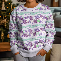 Monstera Tiare Plumeria Lei Pattern Kid Ugly Christmas Sweater Purple Version