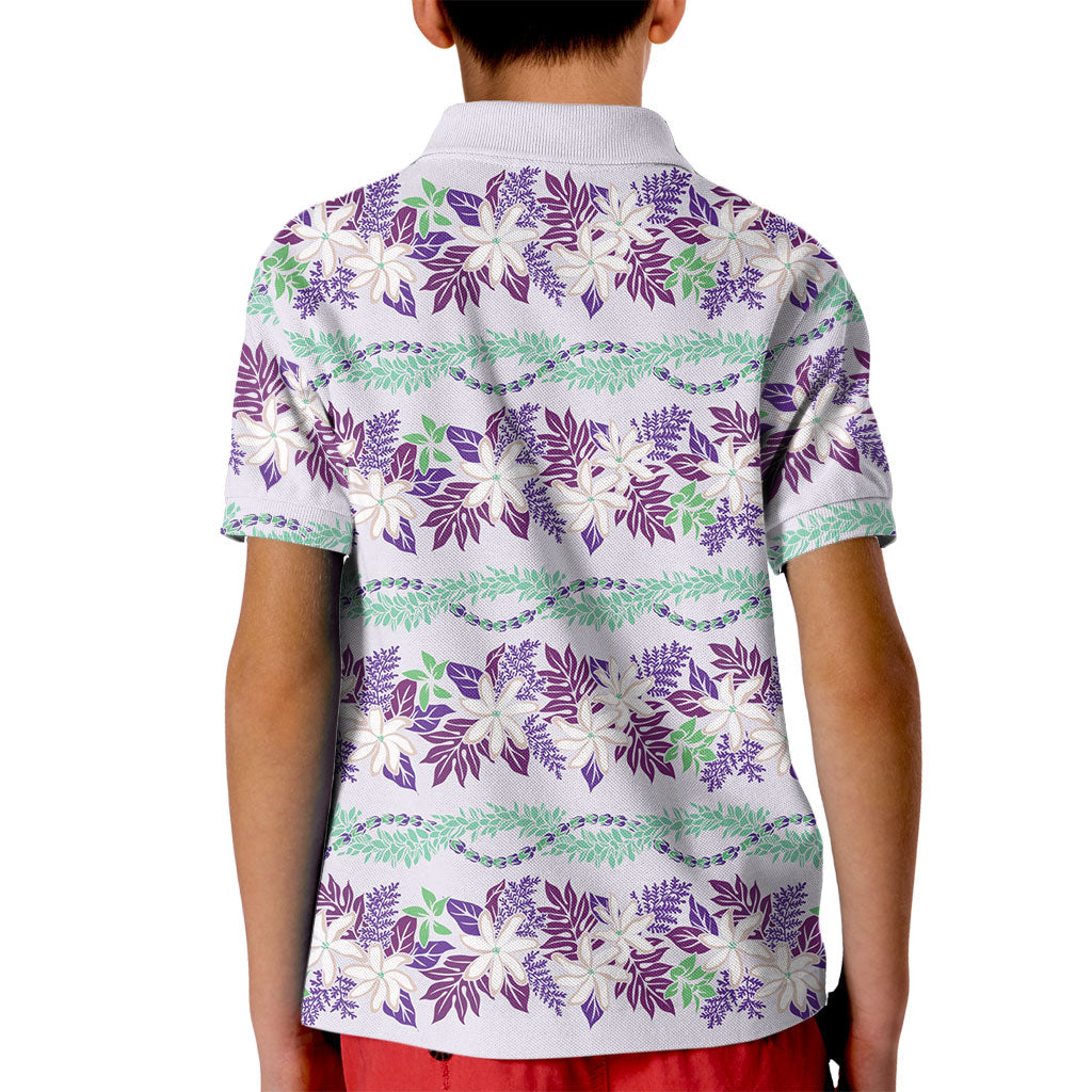 Monstera Tiare Plumeria Lei Pattern Kid Polo Shirt Purple Version LT01 - Polynesian Pride