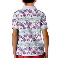 Monstera Tiare Plumeria Lei Pattern Kid Polo Shirt Purple Version LT01 - Polynesian Pride