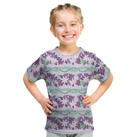 Monstera Tiare Plumeria Lei Pattern Kid T Shirt Purple Version