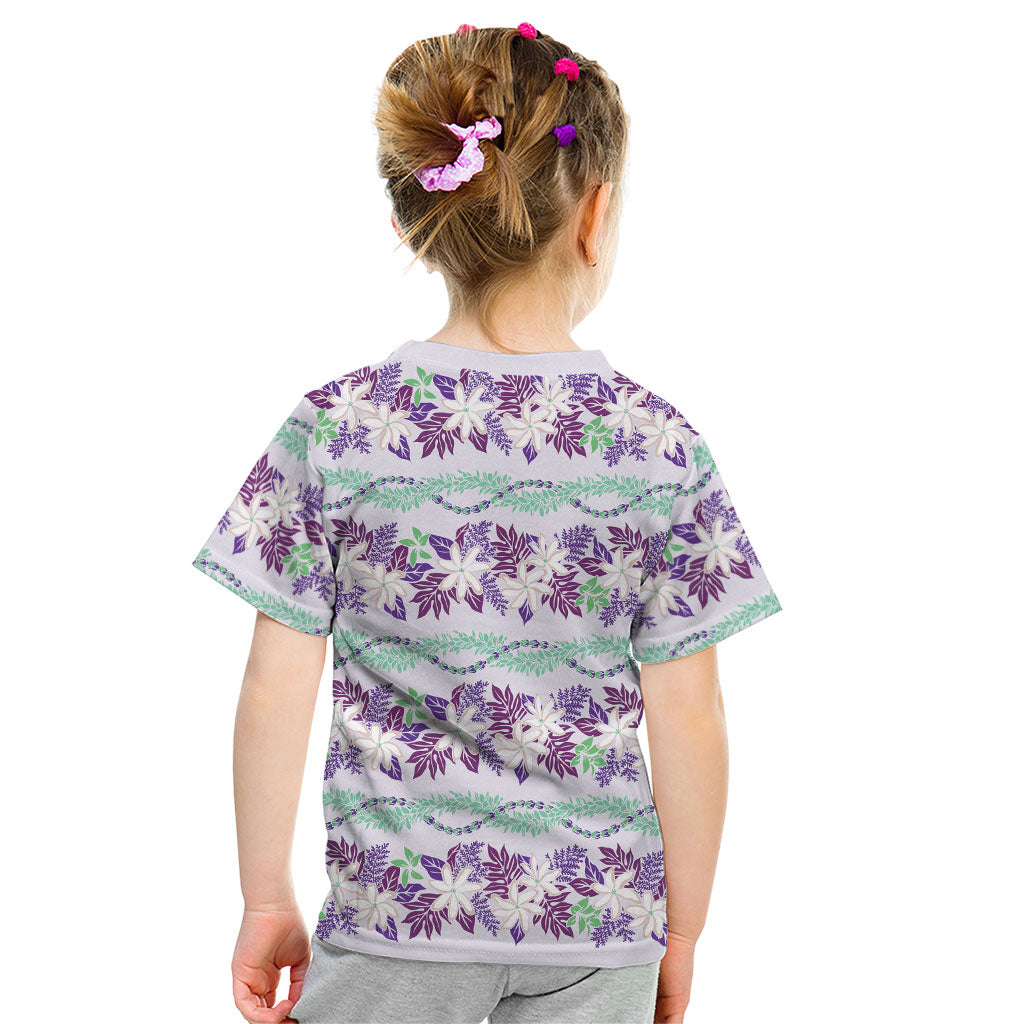 Monstera Tiare Plumeria Lei Pattern Kid T Shirt Purple Version