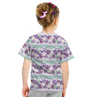 Monstera Tiare Plumeria Lei Pattern Kid T Shirt Purple Version