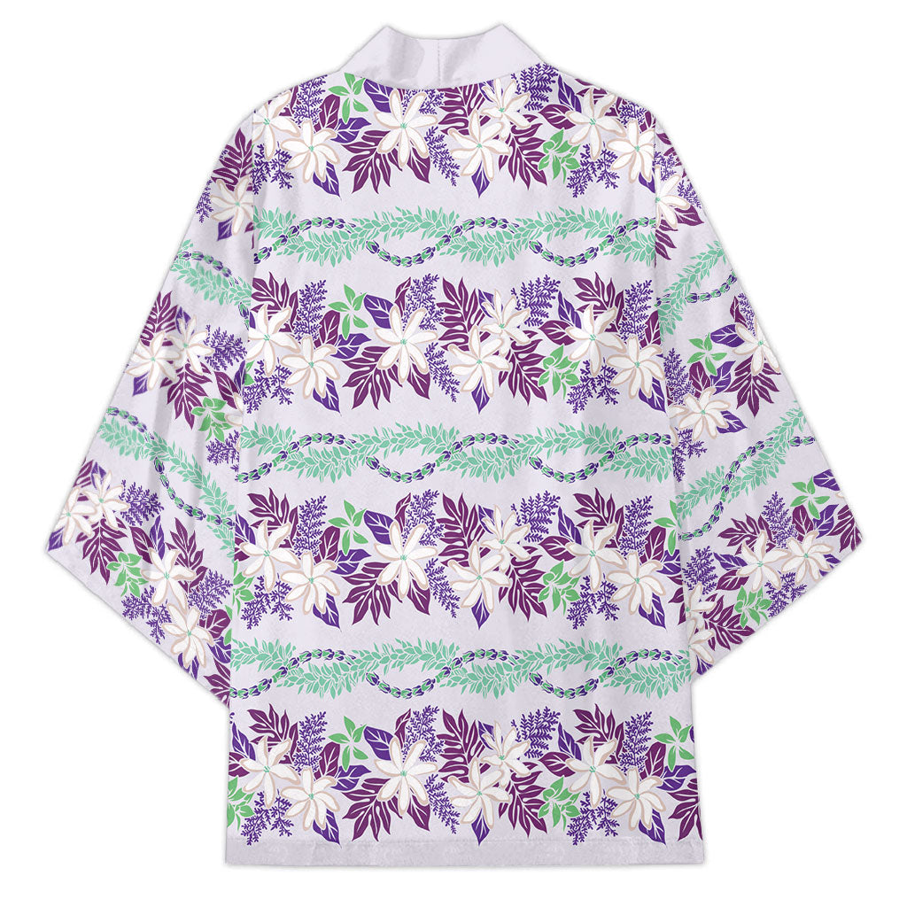 Monstera Tiare Plumeria Lei Pattern Kimono Purple Version LT01 - Polynesian Pride