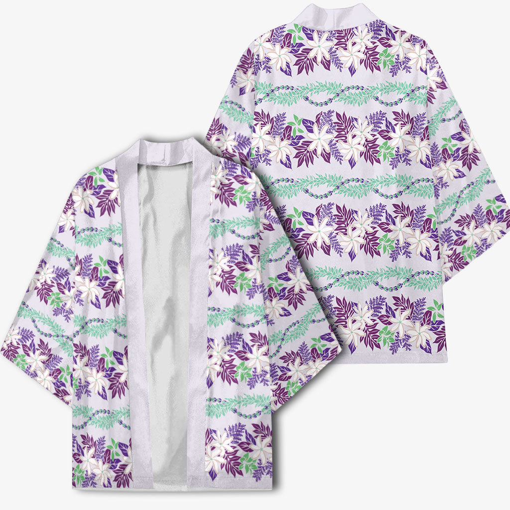 Monstera Tiare Plumeria Lei Pattern Kimono Purple Version LT01 - Polynesian Pride
