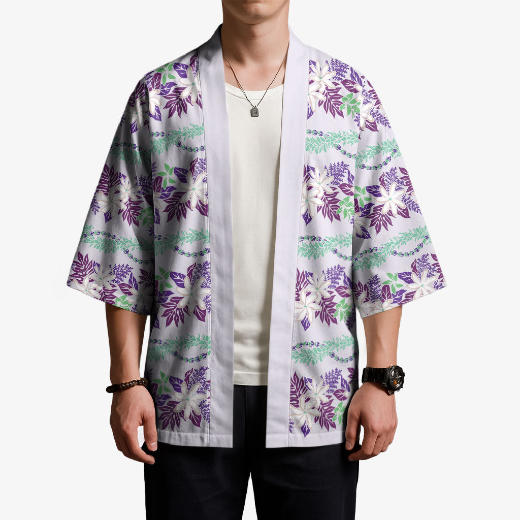 Monstera Tiare Plumeria Lei Pattern Kimono Purple Version LT01 - Polynesian Pride