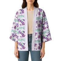 Monstera Tiare Plumeria Lei Pattern Kimono Purple Version LT01 - Polynesian Pride