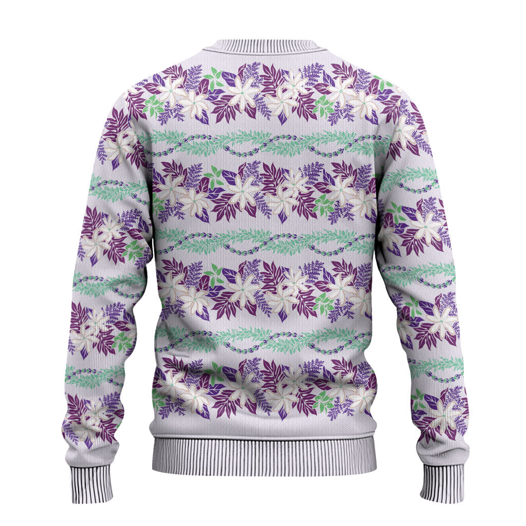 Monstera Tiare Plumeria Lei Pattern Ugly Christmas Sweater Purple Version