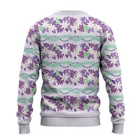 Monstera Tiare Plumeria Lei Pattern Ugly Christmas Sweater Purple Version