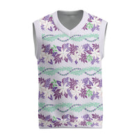 Monstera Tiare Plumeria Lei Pattern Christmas Knitted V-Neck Vest Purple Version