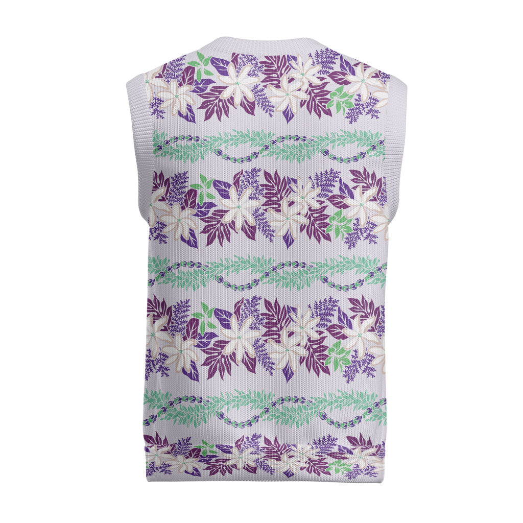 Monstera Tiare Plumeria Lei Pattern Christmas Knitted V-Neck Vest Purple Version