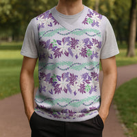 Monstera Tiare Plumeria Lei Pattern Christmas Knitted V-Neck Vest Purple Version