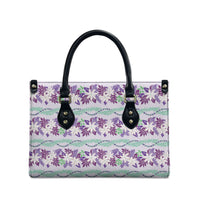 Monstera Tiare Plumeria Lei Pattern Leather Bag Purple Version