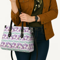 Monstera Tiare Plumeria Lei Pattern Leather Bag Purple Version