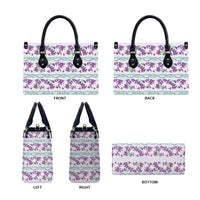 Monstera Tiare Plumeria Lei Pattern Leather Bag Purple Version