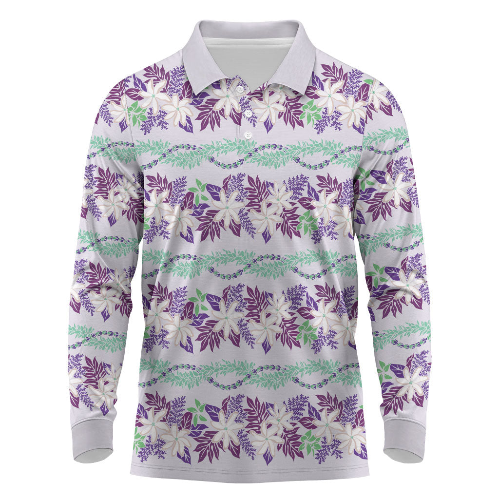 Monstera Tiare Plumeria Lei Pattern Long Sleeve Polo Shirt Purple Version